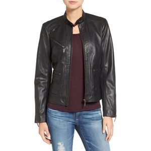 Bernardo Kirwin Black Leather Jacket Large nwot